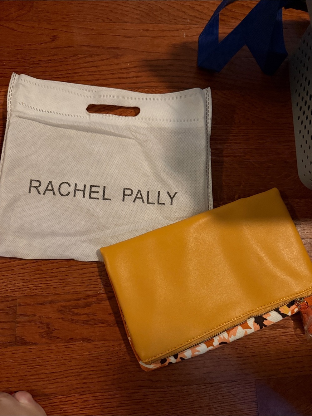 Rachel Pally Mustard Leather Zip Clutch with Patterned Trim